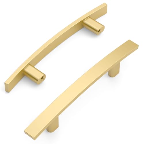 Amerdeco 10 Pack Brushed Gold 3 Inch(76mm) Hole Centers Kitchen Cabinet Pulls Cabinet Hardware Kitchen Handles for Cabinets Cupboard Handles Drawer Pulls ZH0003 - color: Brushed Gold, size: 3"/76MM Hole Center