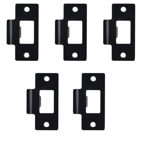 5PCS Universal Door Strike Plate，Replacement Lock Strike Plate T Strike Deadbolt with Screw，Stainless Steel Deadbolt Covers Door Reinforcement Kit for Interior Exterior Door Use(Black)
