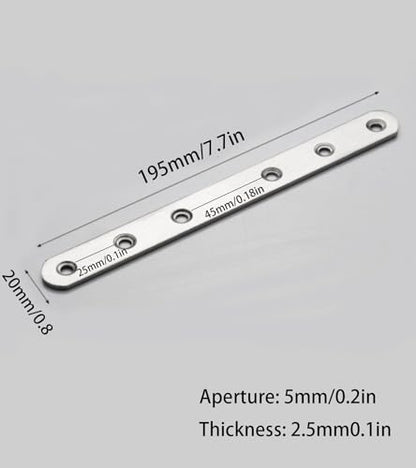 4 Pack Flat Mending Plate for Wood, Stainless Steel Straight Brackets Flat Repair Fixing Wood Brace Joining Plates Connector with Fixing Screws (4, One line shape8in) - size: One Line Shape 8 in