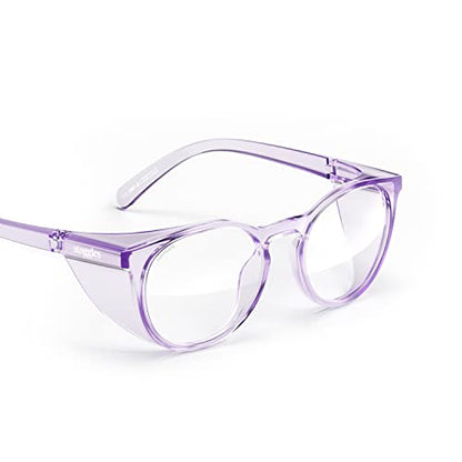 Stoggles Round Z87.1 Certified Polycarbonate Safety Glasses, Scratch & Shatter-Proof, Blue-Light & UV Blocking Lens, Top & Side Shields, Anti-Fog Dip Coated, Durable, Protective & Stylish Eyewear - color: Lilac