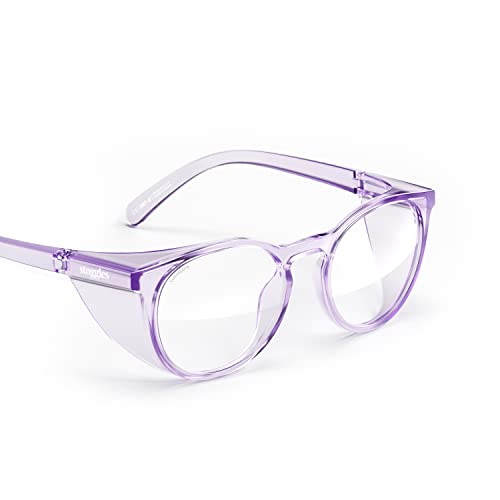 Stoggles Round Z87.1 Certified Polycarbonate Safety Glasses, Scratch & Shatter-Proof, Blue-Light & UV Blocking Lens, Top & Side Shields, Anti-Fog Dip Coated, Durable, Protective & Stylish Eyewear - color: Lilac