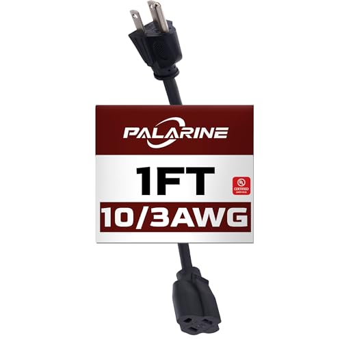 1ft Black Extension Cord Waterproof, UL Listed, 10/3 SJTW Heavy Duty 3 Prong, 10 Gauge 15A Power Cord Ideal for Lights, Appliances, and Lawn - color: Black, size: 1 FT, style: 10/3