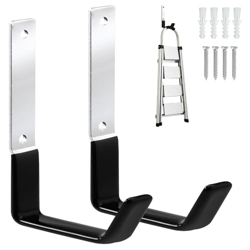 GeeWatom Heavy Duty Steel Garage Hooks,Garage Storage Utility Hooks,Anti-Slip Garage Hooks,Garage Garden Tool Organizer,Steel Wall Mount Hooks, Garden Hose Hanger, Black J Hooks (Large-2PC) - size: Large-2PC