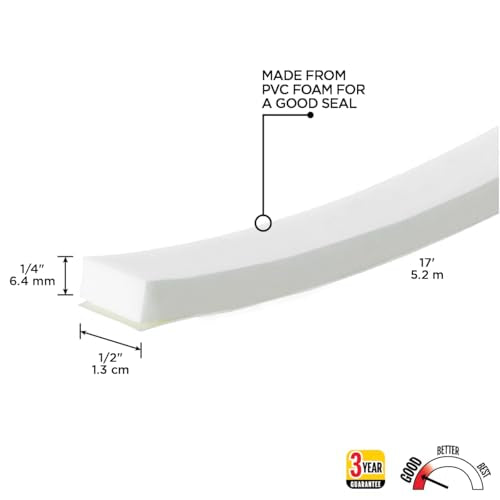 M-D Building Products 02758 1/4 in. x 1/2 in. x 17 ft. White Foam Window Seal for Medium Gaps
