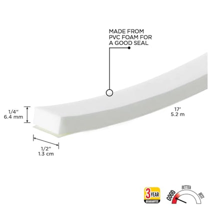 M-D Building Products 02758 1/4 in. x 1/2 in. x 17 ft. White Foam Window Seal for Medium Gaps