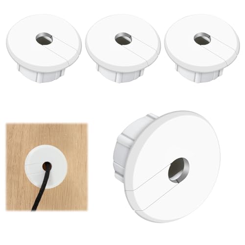 4 Pack White Wall Grommet, Compatible Cable Hole Cover, 1 inch Wall Cable Pass Through Kit, Plastic Grommets for Ethernet Walls Plug, Hole Covers for Cords