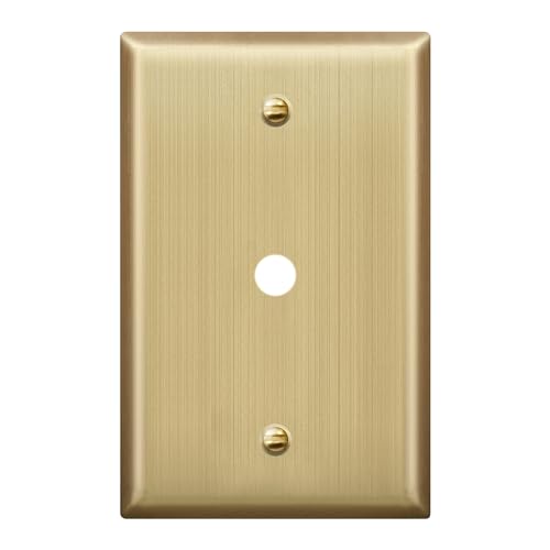 LIDER 0.406" Diameter Hole Phone Cable Metal Wall Plate, Stainless Steel Outlet Cover, Corrosion Resistant, Mid-Size 1-Gang 4.88" x 3.11", Brushed Brass - color: Brushed Brass
