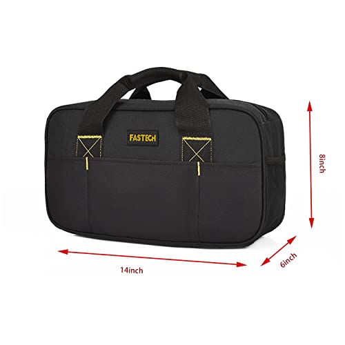 FASTECH Heavy Duty Tool Bag 14-Inch, Wide Mouth Tool Tote Bag, Waterproof Tool Organizer Bag, Electricians Repairman Tools Tote Bag (Black) - size: Black