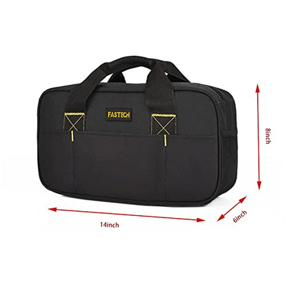 FASTECH Heavy Duty Tool Bag 14-Inch, Wide Mouth Tool Tote Bag, Waterproof Tool Organizer Bag, Electricians Repairman Tools Tote Bag (Black) - size: Black