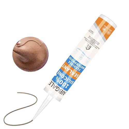 Brown RTV Silicone Sealant Waterproof, 100% Silicone Exterior Caulk, Flexible Caulking for Wood Window Door and Flooring, Roof and Outdoor Garden,10.1 Oz/300ML (Brown) - color: Brown