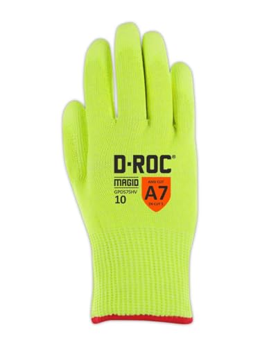 MAGID GPD575HV-10 D-ROC GPD575HV Lightweight Hi-Viz Polyurethane Palm Coated Work Gloves - size: 5/XXS, style: 144 Pair