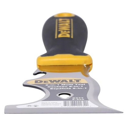 DEWALT 9-in-1 Painter's Tool | Straight Scraper, Curved Scraper, Gouger, Roller Cleaner, Can Opener, Bottle Opener, Nail Puller, Screwdriver, Hammer | Carbon Steel w/Soft Grip Handle | DXTT-2-200