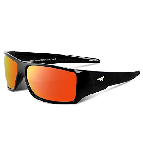 KastKing Iditarod Polarized Sport Sunglasses,PuriVex Protective Lens Coating Fishing Sunglasses For Driving Cycling Running - color: D: Gloss Black Frame, Orange Mirror