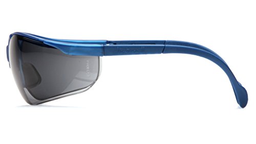 Pyramex Venture II Safety Eyewear, Indoor/Outdoor Mirror Anti-Fog Lens - color: Gray Lens/ Metallic Blue Frame
