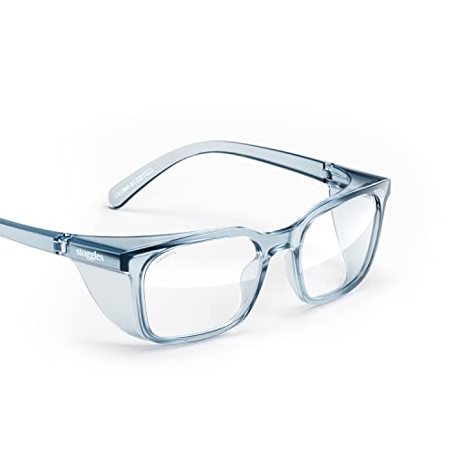 Stoggles Rectangle Z87.1 Certified Safety Glasses, Blue-Light, UV Blocking Lens, Top & Side Shield, Anti-Fog, Stylish Eyewear - color: Denim, size: Medium Low Bridge Fit