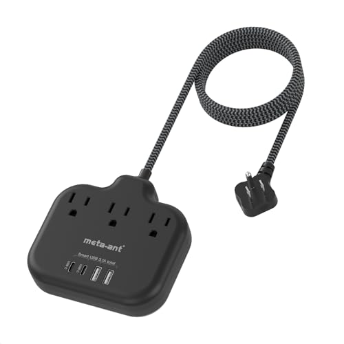 10FT Cruise Approved Power Strip with USB C - Black Flat Plug Extension Cord with 3 Outlets & 4 USB Ports (2 USB-C), No Surge Protector for Cruise, Kitchen, Bathroom, Travel - color: Black, size: 10FT