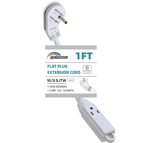 3-Outlets Flat Plug Indoor Extension Cord Outlet Extender, UL Certified, 16 Gauge 1FT White 3 Prong Heavy Duty, 16/3 SJTW 13A Power Strip - color: White, size: 1FT, style: 16/3