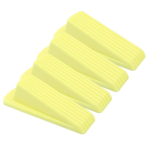 4Pcs Door Stoppers, Heavy Duty Rubber Door Stopper Wedge for Carpet, Tile, Wood & Concrete Floors, Non-Slip Stackable Gap Guards with Safety Protection (Yellow) - color: Yellow