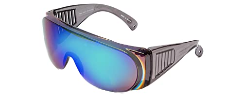 Calabria Fit Over Safety Glasses | Polarized Sunglasses Over Glasses | Wrap Around Anti-Fog | Scratch Resistant | Unisex - color: Green Mirror
