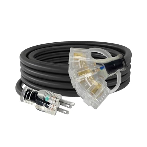 1FT 12/3 Outdoor Extension Cord with Multiple Outlets 12 Gauge 3 Outlet Heavy Duty Power Cord Splitter Flexible 3 Way Power Cable Waterproof with Light Indicator 12AWG 15A 1875W SJTW,ETL Listed - color: Transparent Plug, size: 1FT