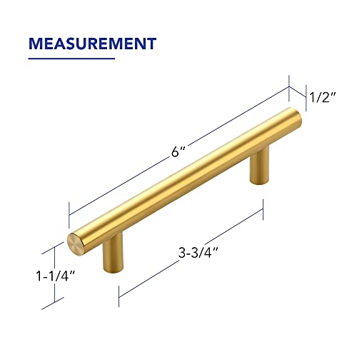 10 Pack Cabinet Handles with 3.75 Inch (96mm) Hole Center Brushed Brass Cabinet Pulls Stainless Steel Drawer Pulls, Kitchen Knobs for Dresser Drawer, 6 Inch Overall Length - color: Brushed Brass T-Shaped, size: 3-3/4" Hole Center