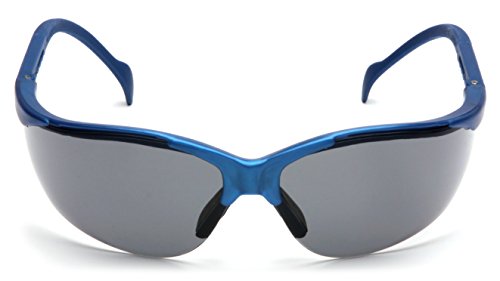 Pyramex Venture II Safety Eyewear, Indoor/Outdoor Mirror Anti-Fog Lens - color: Gray Lens/ Metallic Blue Frame
