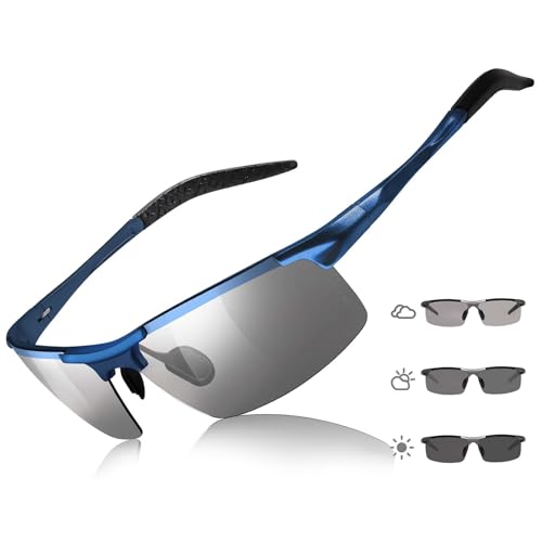 TJUTR Mens Photochromic Sunglasses Day & Night Driving Z87 Sun Glasses Polarized UV400 Protection Safety Glasses - color: B Blue/Z87 Photochromic Polarized Safety Lens