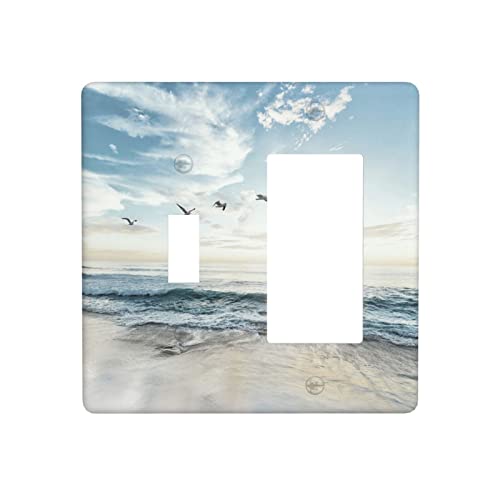 Beach Ocean Scenery Combination Wall Plate 2 Gang 1 Toggle 1 Rocker Light Switch Cover Decorator Switch Plate Outlet Cover, 4.5 x 4.5 Inch - color: 1 Toggle 1 Rocker Wall Plate