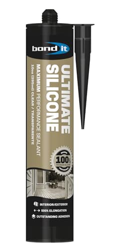 Bond It Ultimate Silicone, Maximum Performance Sealant, 100% Waterproof Neutral Cure Silicone, High Temperature 428°F, Indoor/Outdoor Flexible Durable Seal, 500% Elongation, 10 oz, Clear - color: Clear