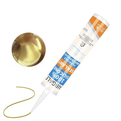 RTV Silicone Sealant Waterproof Gold Glitter, 100% Silicone Caulk Sparkling Gold, All Purpose Silicone Adhesive Caulking for RV, Roof, Door, Kick Plates and Vintage Furniture, 10.1 Oz - color: Gold Glitter