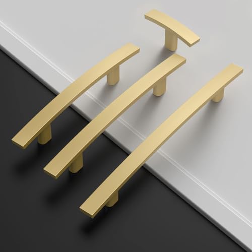 Amerdeco 10 Pack Brushed Gold 3 Inch(76mm) Hole Centers Kitchen Cabinet Pulls Cabinet Hardware Kitchen Handles for Cabinets Cupboard Handles Drawer Pulls ZH0003 - color: Brushed Gold, size: 3"/76MM Hole Center