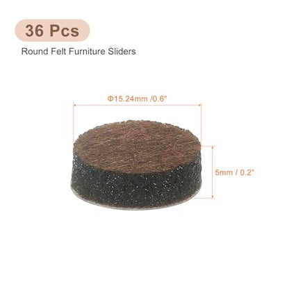 uxcell Furniture Pads, 36Pcs 0.6" - Round Self Adhesive Felt Furniture Pads, Floor Protectors for Furniture Feet Chairs Legs Hardwood Floors (Brown) - size: 0.6"