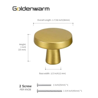 goldenwarm 30 Pack Brushed Brass Cabinet Knobs for Modern Kitchen Hardware Handles Gold Round Drawer Knob for Closet Bifold Cabinets Pulls,1.27 Inch - color: Brushed Brass