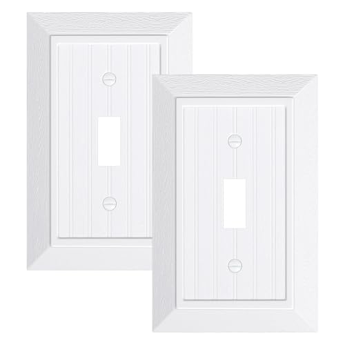 2-Pack Classic Beadboard Single Toggle Light Switch Cover Plate, Unbreakable Polycarbonate Decorative Switch Plate Covers, Pure White 1 Gang Wall Plate - color: Pure White, size: 1 Toggle 2PK