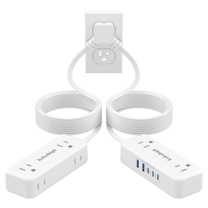 Split Extension Cord 20FT (10FT on Each Side), Single Flat Plug Twin Extension Cord with 4 AC Outlets, 2 USB-A & 3 USB-C(24W/4.8A), Nightstand Charging Station for Bedroom Dorm Room Home, His and Hers - size: 10ft