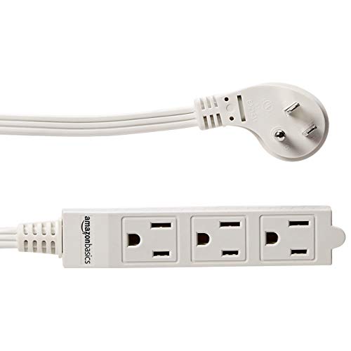 Amazon Basics 3-Prong Indoor Rectangle Extension Cord Power Strip, Flat Plug, Space-Saving, Grounded, 13 Amps, 1625 Watts, 125 VAC, 6 ft, White, 2-Pack - size: 6 ft