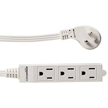 Amazon Basics 3-Prong Indoor Rectangle Extension Cord Power Strip, Flat Plug, Space-Saving, Grounded, 13 Amps, 1625 Watts, 125 VAC, 6 ft, White, 2-Pack - size: 6 ft