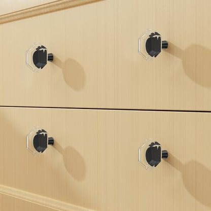 Kitchen Cabinet Drawer Knobs 4 Pack Crystal Brushed Cabinets Pulls Knob, Black Solid Base Closet Cupboard Dresser Drawers Hardware Handles, Small Bathroom Bedroom Pull Satin Brass Hexagon Knobs - color: Black-4 pack, size: Hexagon