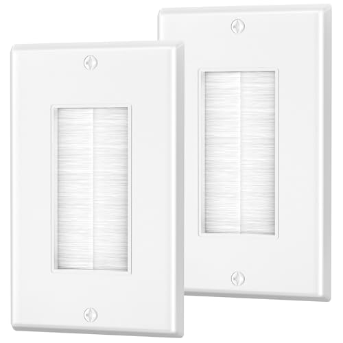Brush Wall Plate, Single Gang Wall Plate Cable Pass Through for Low Voltage Wires, Cord Hider for Wall Mount TV, 2-Pack, White