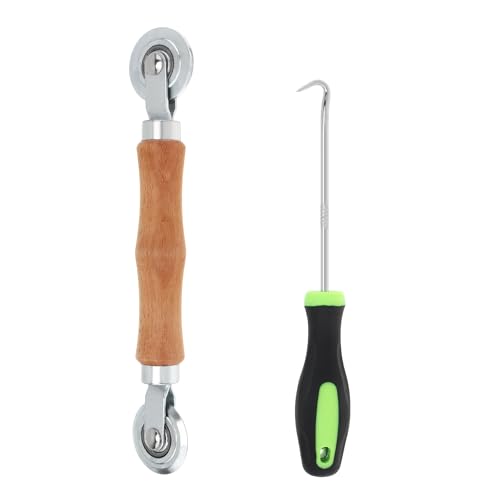 Screen Repair Kit, Screen Roller Tool with Bearing Spline Roller Wooden Handle and Puller Hook for Installing Door Screen Window, 2 in 1 Screen Roller Tool Kit - size: 2 in 1