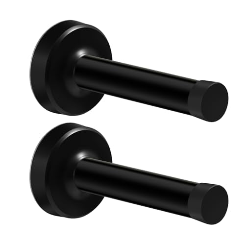 YDAJIURI 2 Pack 304 Stainless Steel Door Stopper - Thickened, No Drilling, Wall-Mounted, with Rubber Tip Buffer, Soundproof, Suitable for Door Top and Bottom, Wall Protector - Black - color: Black