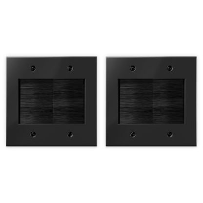 VCELINK 2 Gang Brush Wall Plate (Black, 2 Pack), Cable Pass Through Wire Hider for Cable Management, Compatible with Ethernet Cables, HDMI Cables & Home Theater Systems - color: Black