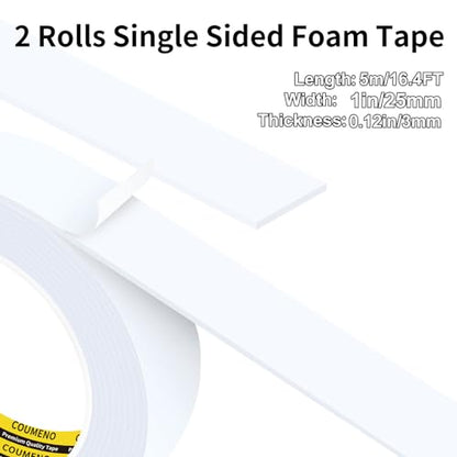 2 Pack Single-Sided Adhesive White Foam Tape, Single-Sided Sealing Strip Foam Pad Sponge Tape Window Weatherproof, Self-Adhesive Insulation Sealing Tape (White) 0.98inX16.4FT - size: 0.98inX16.4FTX2PACK