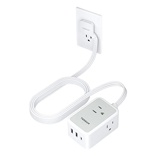 Ultra Thin Flat Extension Cord 10 FT, TESSAN Small Flat Plug Power Strip with 3 USB Charger (1 USB C), 3 Outlets Desk Charging Station, 10 Feet Long Slim Plug for Travel, Dorm Room, Office Essentials - color: Gray, size: 10 FT (3 USB Ports)