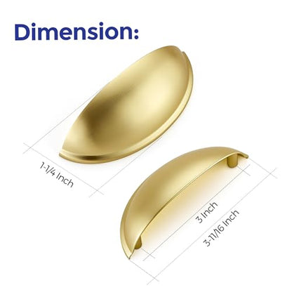 Ravinte 5 Pack 3" Drawer Pulls Brushed Brass Cabinet Cup Pulls Kitchen Hardware Cabinet Handles Drawer Handles Knobs 3 inch Hole Center - color: Brushed Brass