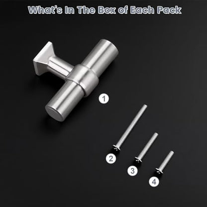 5 Pack Brushed Nickel Kitchen Cabinet Knobs Single Hole Dresser Pulls with Zinc Alloy Base Stainless Steel T Bar Drawer Knob for Bedroom Bathroom - color: Brushed Nickel, size: Single Hole-2inch Length