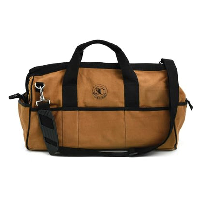 Style n Craft Mason's Tool Bag, Canvas Tool Storage Bag with Full-Grain Leather Bottom - style: 25 Pkt 20" Wide Mouth Tool Bag - Waterproof Canvas