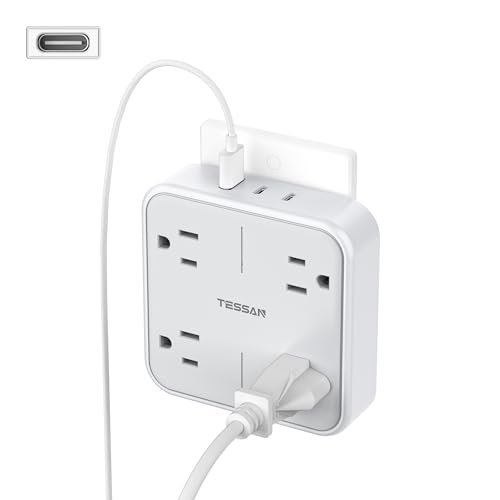 Multi Plug Outlet Extender, TESSAN 4 Outlet Splitter 3 USB Wall Charging Ports (2 USB C), Wide Spaced Multiple Expander Surge Protector for Office, Home, College Dorm Room - style: 2 USB C
