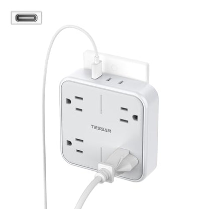 Multi Plug Outlet Extender, TESSAN 4 Outlet Splitter 3 USB Wall Charging Ports (2 USB C), Wide Spaced Multiple Expander Surge Protector for Office, Home, College Dorm Room - style: 2 USB C