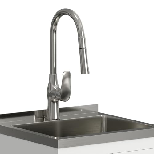 SIMPLIHOME Darwin All-in-One 20 inch Wide Utility Sink and Laundry Cabinet in Pure White Finish, Transitional Stainless Steel Sink Cabinet for Laundry Rooms with High-Arch Chrome Faucet and Storage - size: 20 Inch, style: Stainless Steel Sink